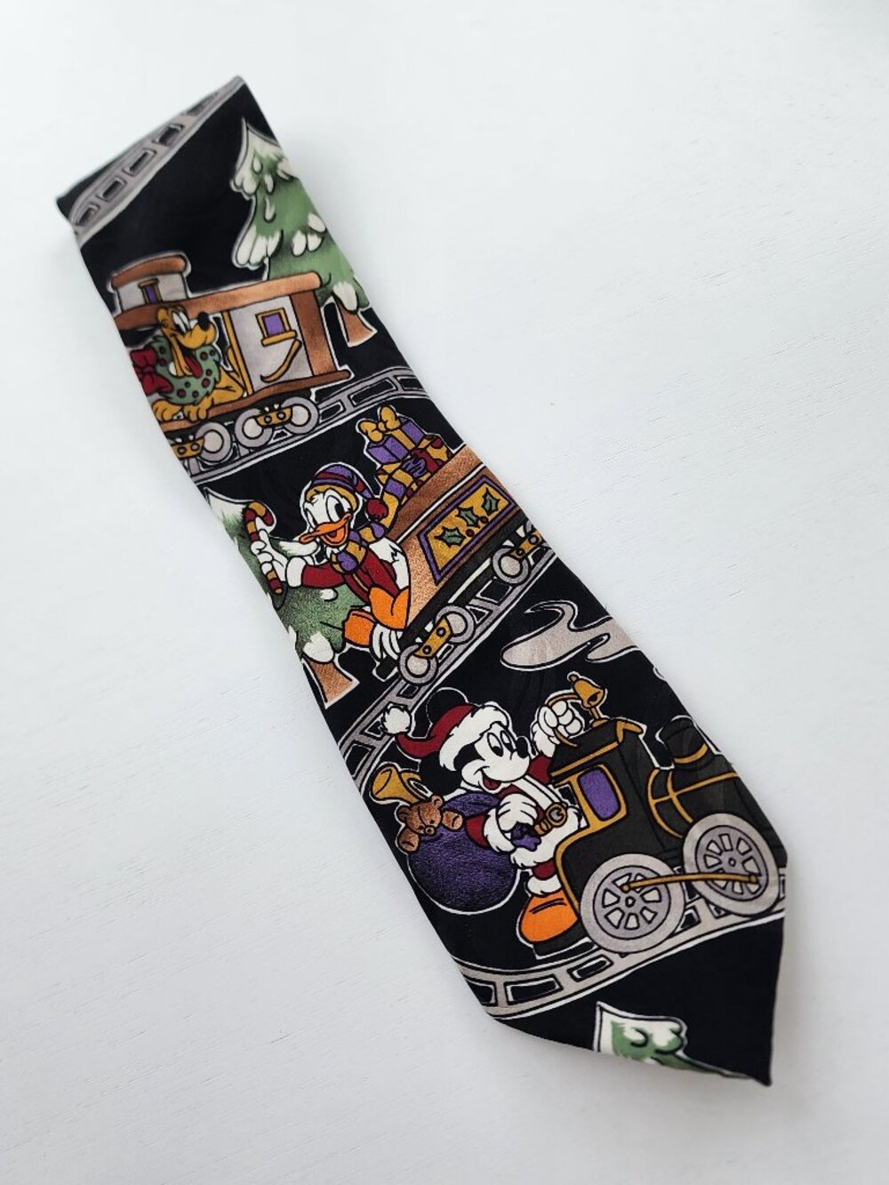 Vintage Mickey Mouse Christmas Unlimited Disney Train Neck Tie